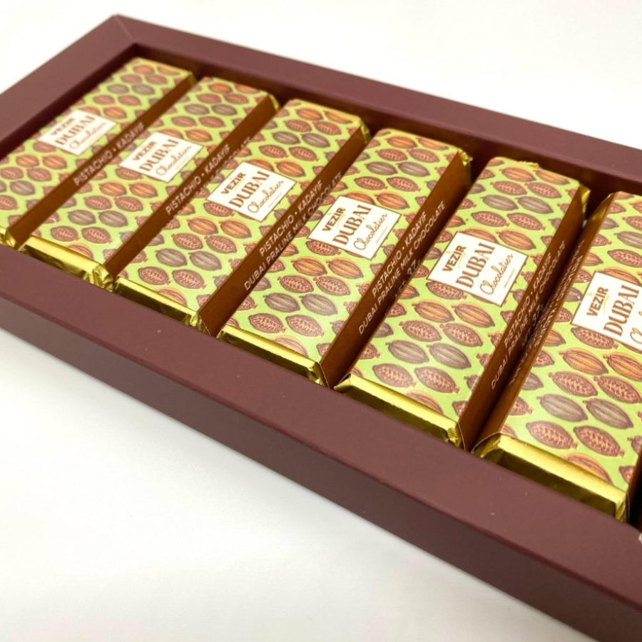 Pistachio Praline Dubai Chocolate Bar – Crispy & Nutty Delight 37gr (6pcs) - TryAladdin