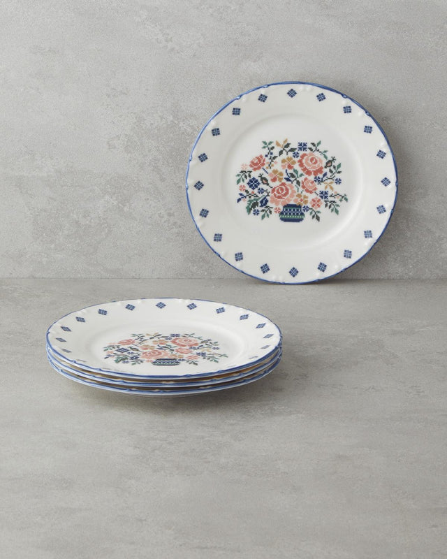 Premium-Pixel-Pattern-Porcelain-Dessert-Plate-Set-4-Piece