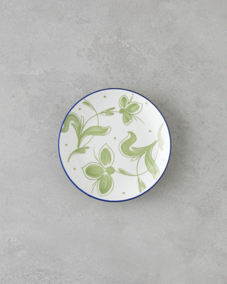 Premium Porcelain Dessert Plate - Plantopia Botanical Motif - White Navy Blue