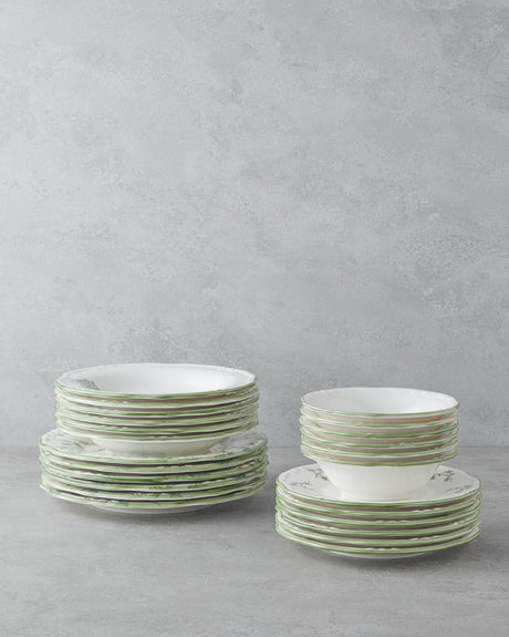 Professional Green Floral Porcelain Dinnerware Set - 24 Piece - 6 Person
