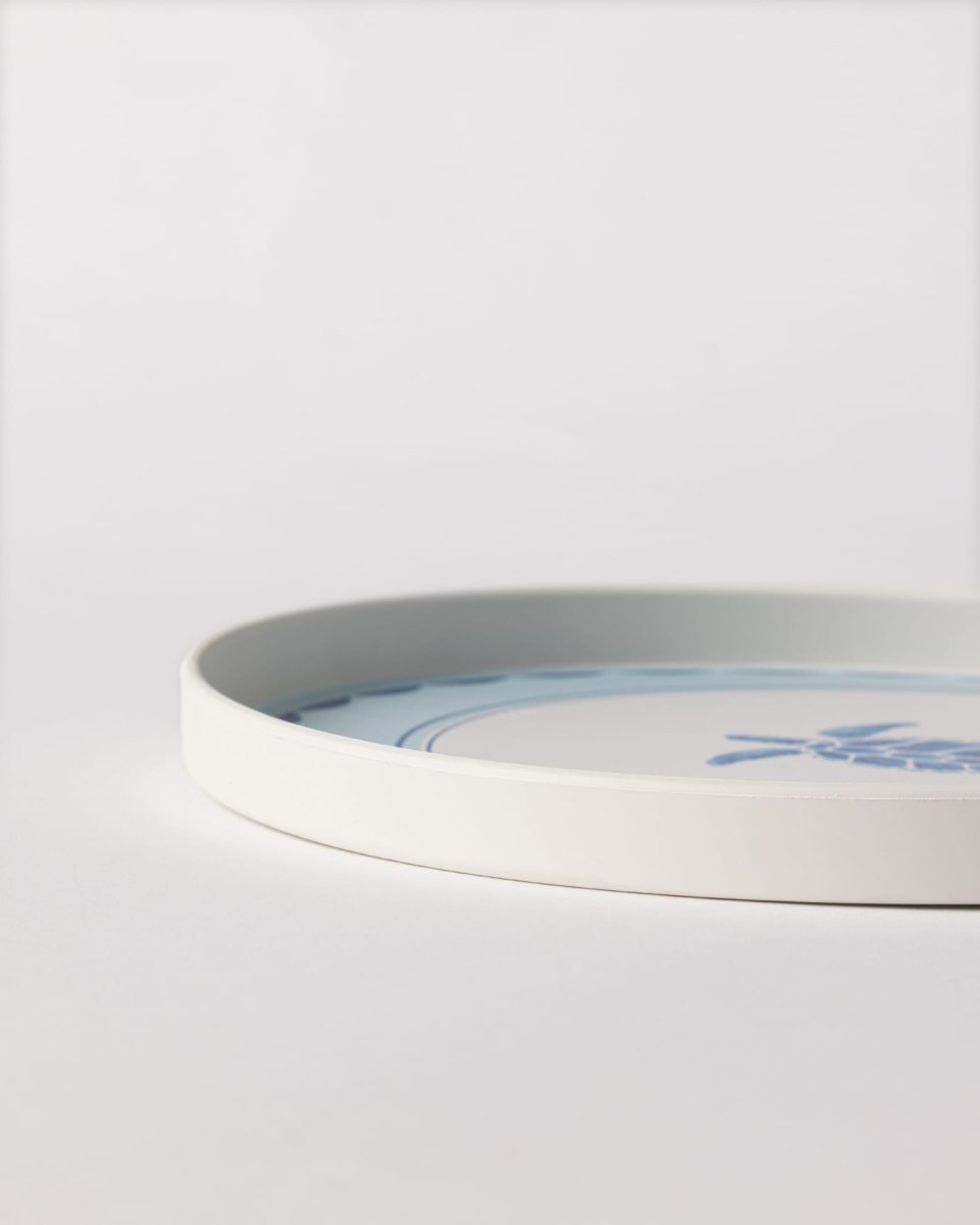 Plastic Round Serving Tray - Blue & White Tortue Motif - TryAladdin