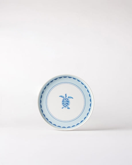Plastic Round Serving Tray - Blue & White Tortue Motif - TryAladdin