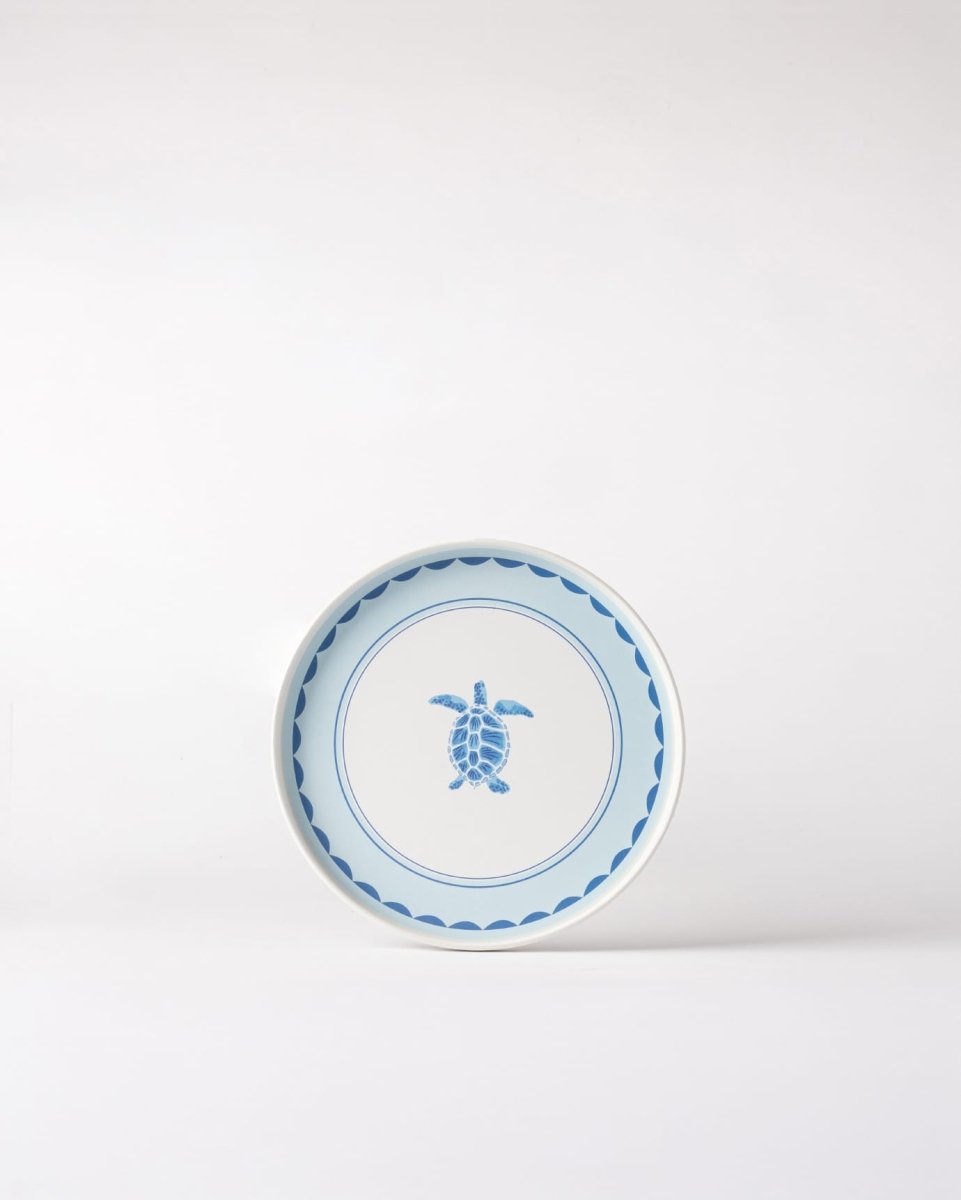 Plastic Round Serving Tray - Blue & White Tortue Motif - TryAladdin