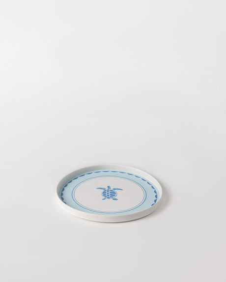 Plastic Round Serving Tray - Blue & White Tortue Motif - TryAladdin