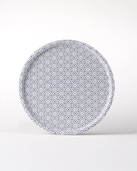 Plastic Round Serving Tray - Luminous Blue & White Design - TryAladdin