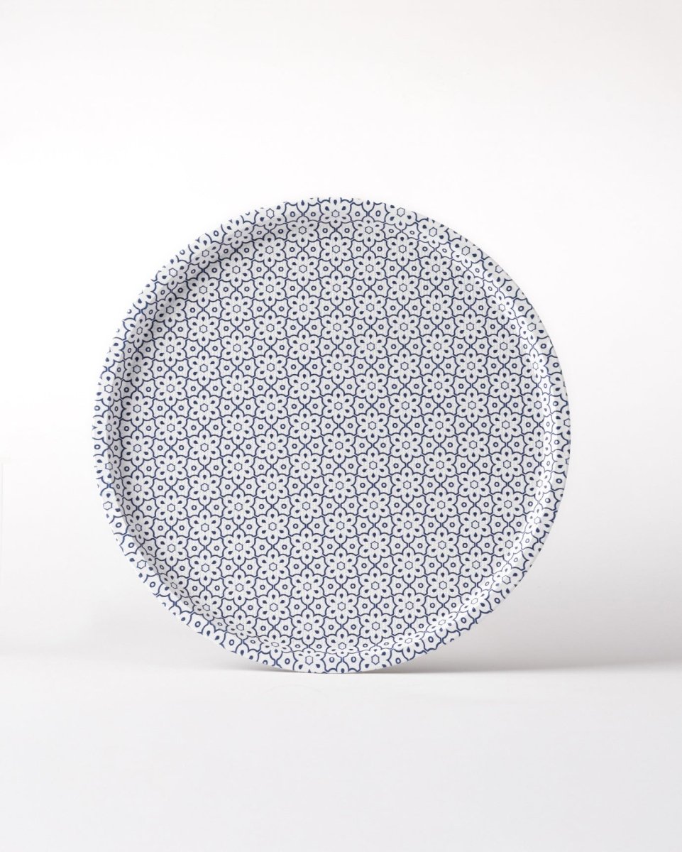 Plastic Round Serving Tray - Luminous Blue & White Design - TryAladdin