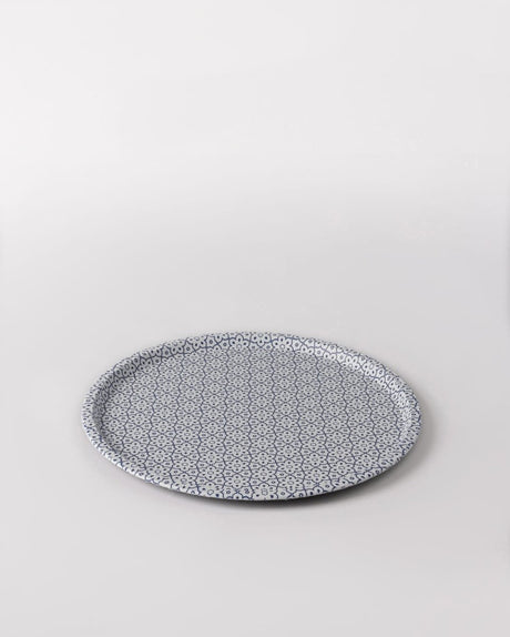 Plastic Round Serving Tray - Luminous Blue & White Design - TryAladdin