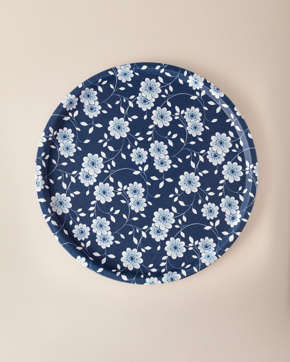 Plastic Round Serving Tray - Reve Blue Vista Design - TryAladdin