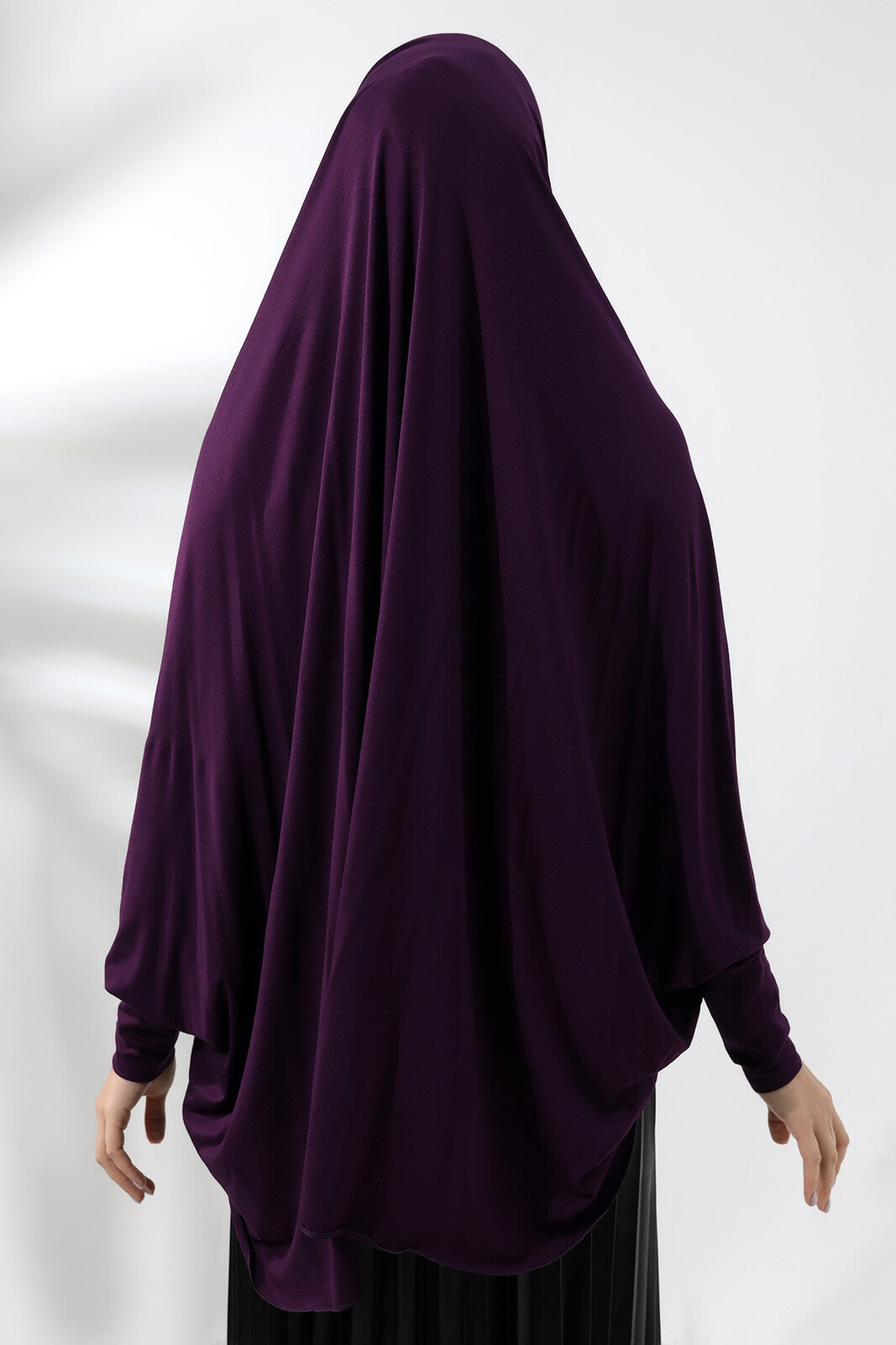 Plum Ready to Wear Practical Hijab with Sleeve Combed Cotton Souffle Scarf Hijab