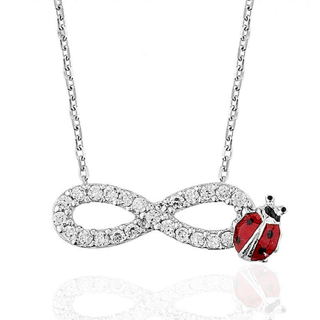 Sterling Silver Cubic Zirconia Infinity Ladybug Necklace