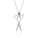 Sterling Silver Scissors Pendant Necklace - Sparkling CZ Accent