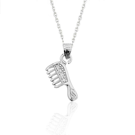 Sterling Silver Comb Pendant Necklace - Sparkling Cubic Zirconia