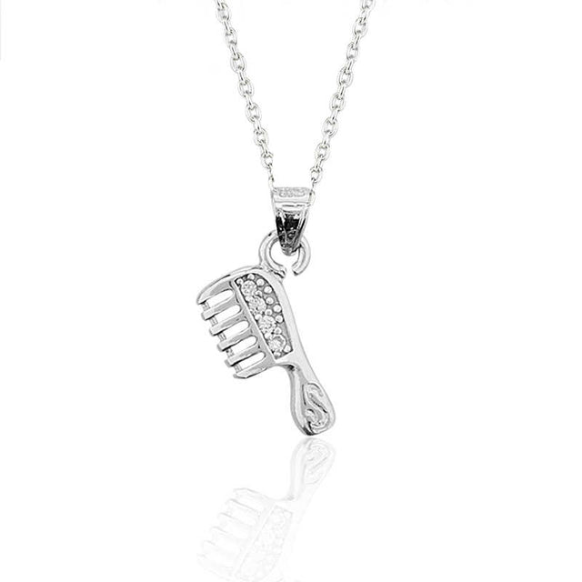 Sterling Silver Comb Pendant Necklace - Sparkling Cubic Zirconia