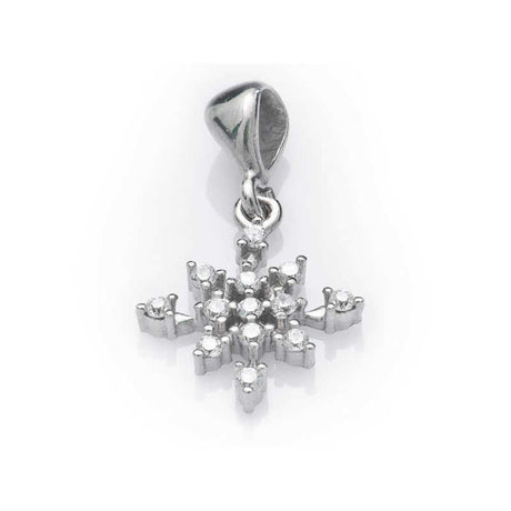 Sterling Silver Snowflake Pendant - Sparkling Cubic Zirconia Dainty Design