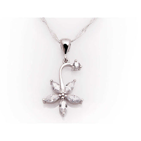 Necklace - Sterling Silver Floral Pendant with Sparkling CZ Stones