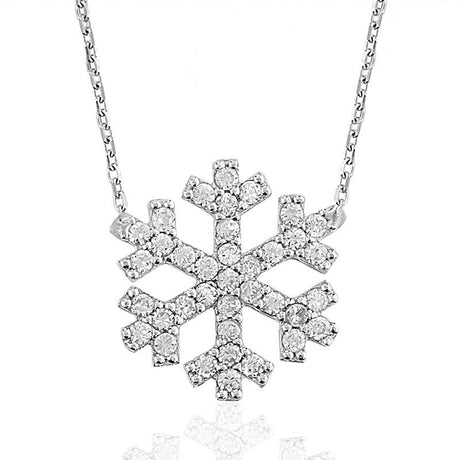 Necklace - Sterling Silver Dainty Snowflake Pendant with Clear Stones