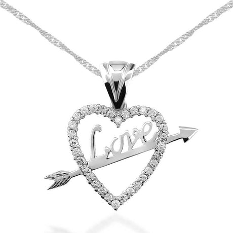 Dazzling Sterling Silver Love Heart Arrow Pendant Necklace