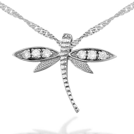 Necklace - Silver-Tone Dragonfly with Sparkling Cubic Zirconia