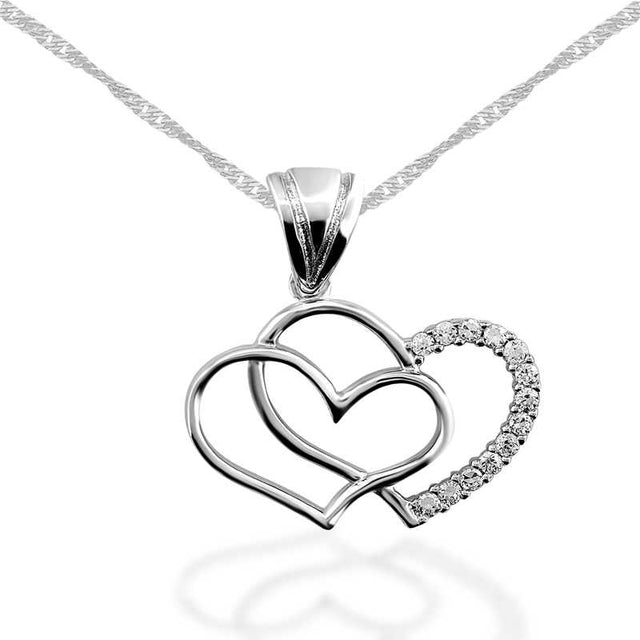 Necklace - Sterling Silver Interlocking Hearts CZ Pendant