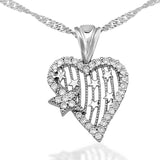 Sterling Silver Heart & Star Pendant Necklace - Dazzling CZ Design