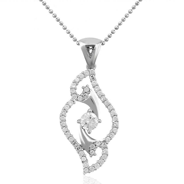 Sterling Silver Swirl Pendant Necklace - Elegant White Stone