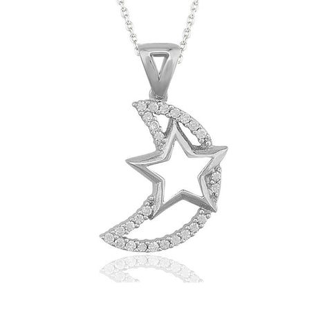 Necklace - Sterling Silver Sparkling Moon & Star Pendant