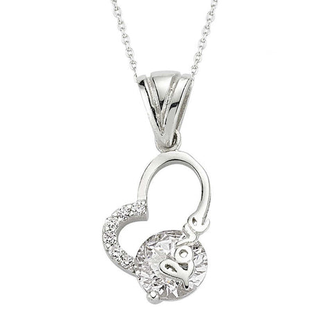 Necklace - Sterling Silver Love Heart & Cubic Zirconia Pendant