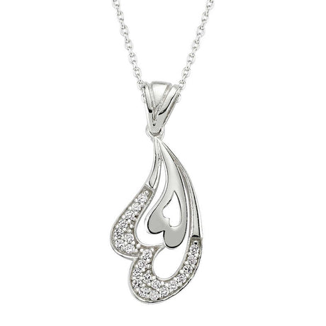 Sterling Silver Sparkling Teardrop Heart Pendant Necklace