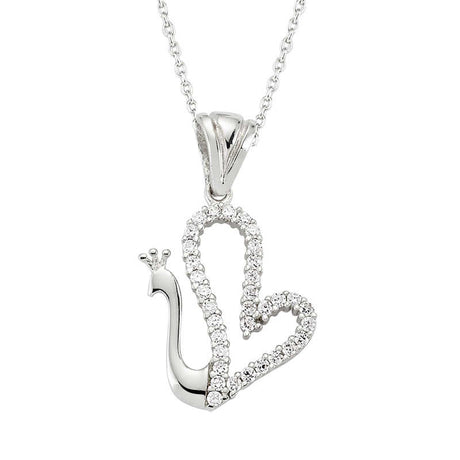 Sterling Silver Cubic Zirconia Swan Heart Pendant Necklace - Elegant