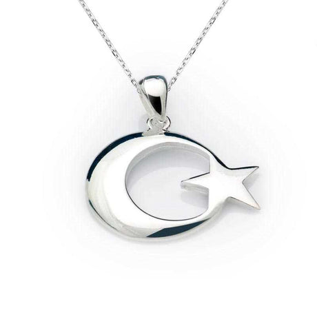 Necklace - Sterling Silver Crescent Moon & Star Pendant