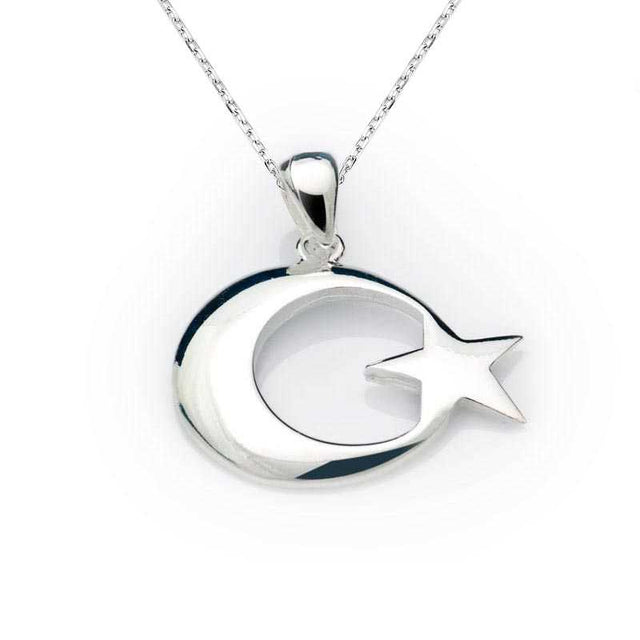 Necklace - Sterling Silver Crescent Moon & Star Pendant