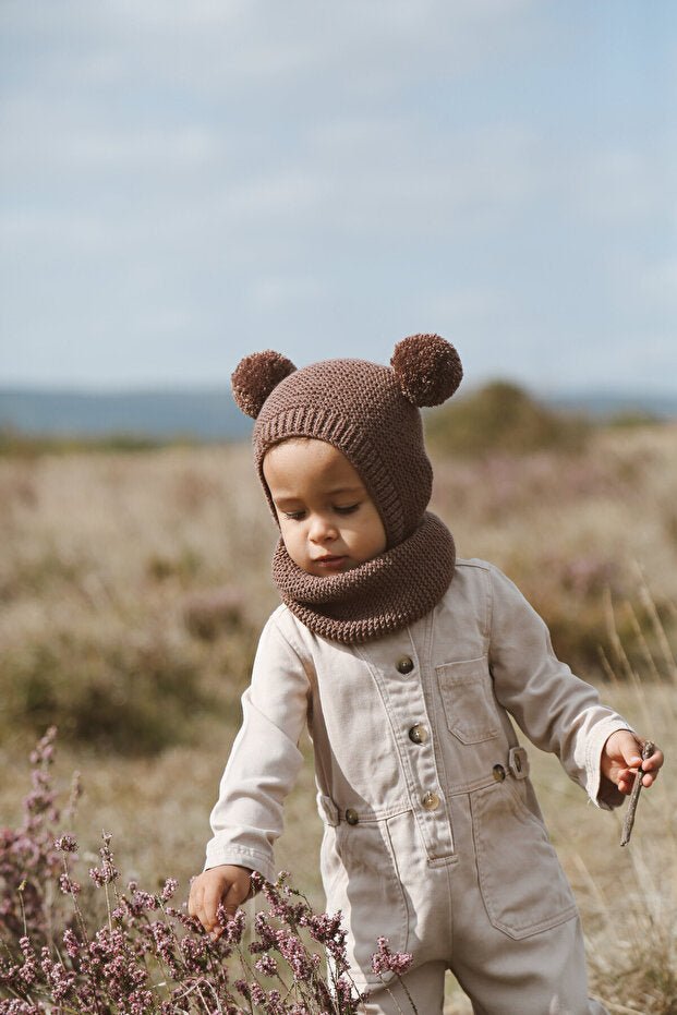 Pom - pom Beanie Hat & Neck Warmer Set - 100% cotton - TryAladdin