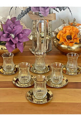 P&ora Premium Echo Gold Rimmed Glass Tea Set - 12 Piece - TryAladdin