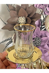 P&ora Premium Echo Gold Rimmed Glass Tea Set - 12 Piece - TryAladdin