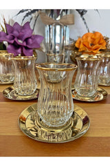 P&ora Premium Echo Gold Rimmed Glass Tea Set - 12 Piece - TryAladdin