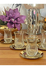 P&ora Premium Echo Gold Rimmed Glass Tea Set - 12 Piece - TryAladdin