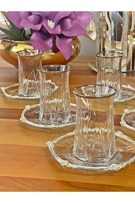 P&ora Professional Zeo Silver Gilded Glass Tea Set - 12 Pieces for 6 People - TryAladdin
