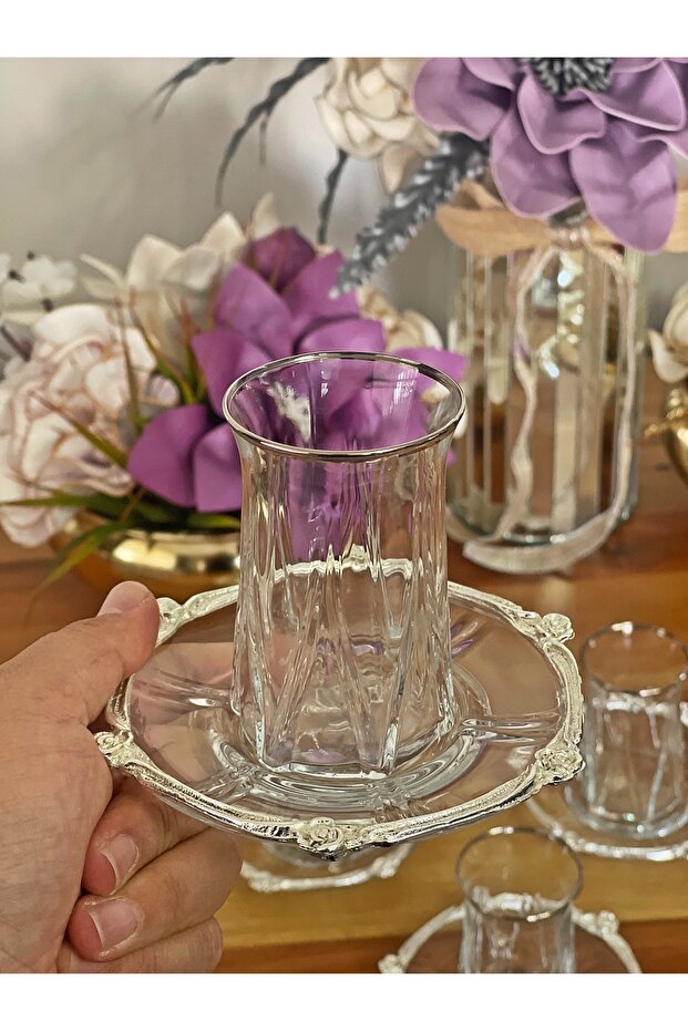 P&ora Professional Zeo Silver Gilded Glass Tea Set - 12 Pieces for 6 People - TryAladdin