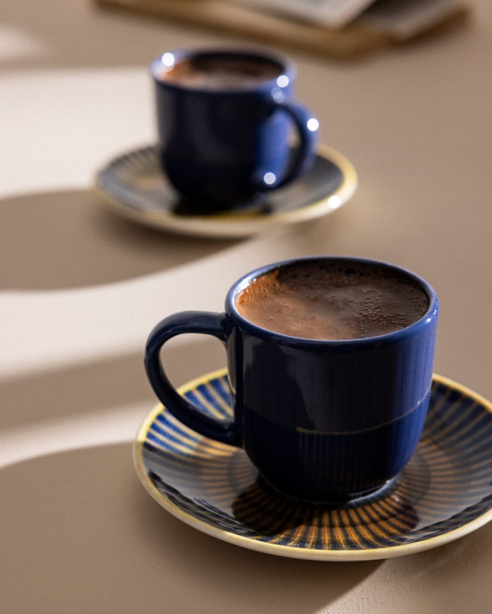 Porcelain Espresso & Coffee Cup Set, 4 - Piece for Two, 90ml, Indigo Terracotta - TryAladdin