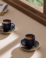 Porcelain Espresso & Coffee Cup Set, 4 - Piece for Two, 90ml, Indigo Terracotta - TryAladdin