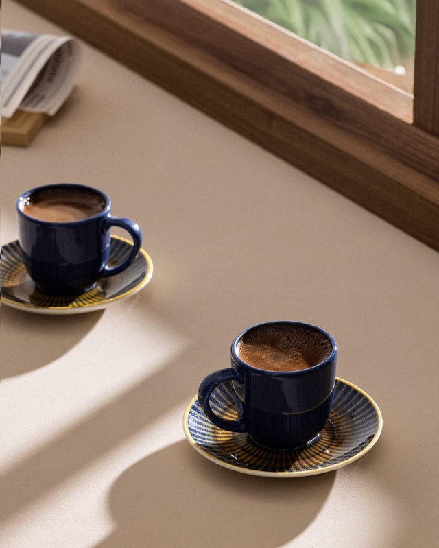 Porcelain Espresso & Coffee Cup Set, 4 - Piece for Two, 90ml, Indigo Terracotta - TryAladdin