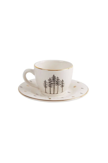 Porland Premium Forest Patterned Coffee Cup with Saucer - 85ml Capacity - TryAladdin