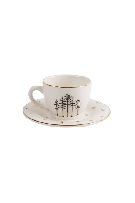 Porland Premium Forest Patterned Coffee Cup with Saucer - 85ml Capacity - TryAladdin