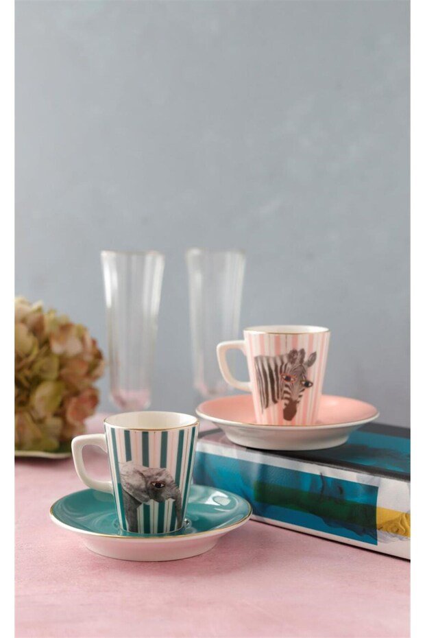 Porland Wild Life Zebra - Elephant Premium Porcelain Coffee Set - 4 Piece - TryAladdin