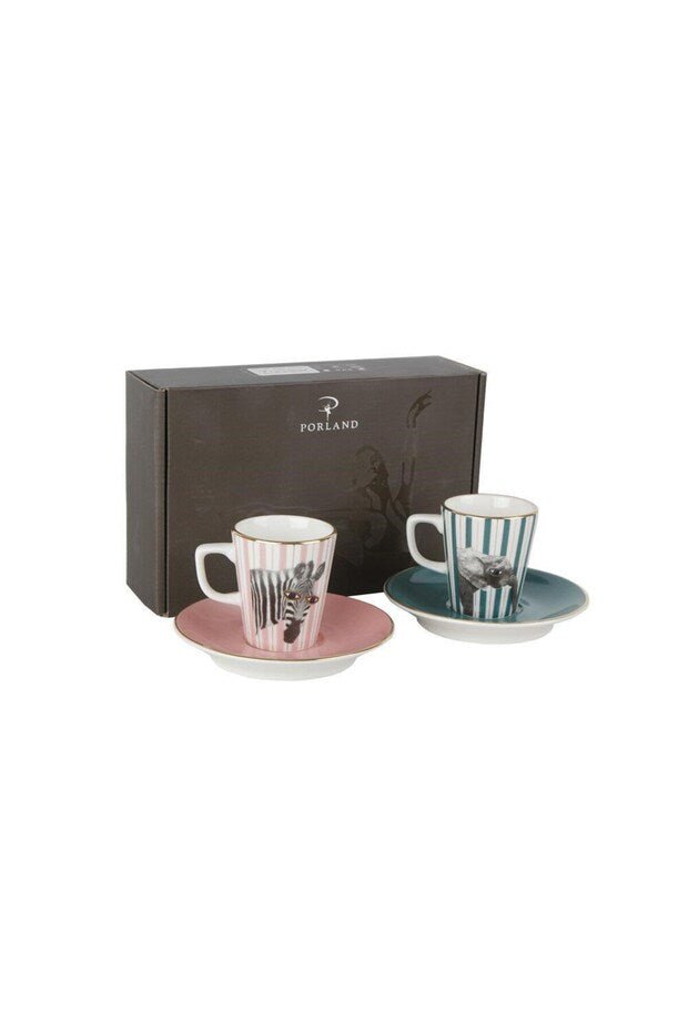 Porland Wild Life Zebra - Elephant Premium Porcelain Coffee Set - 4 Piece - TryAladdin