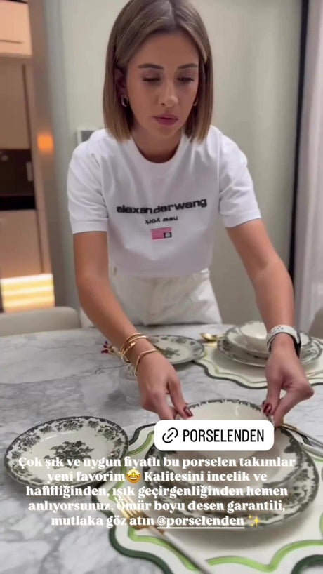 Porselenden Antique Green Floral Porcelain Turkish Coffee Cup Set - 2 Person, 4 Piece, 90cc - TryAladdin