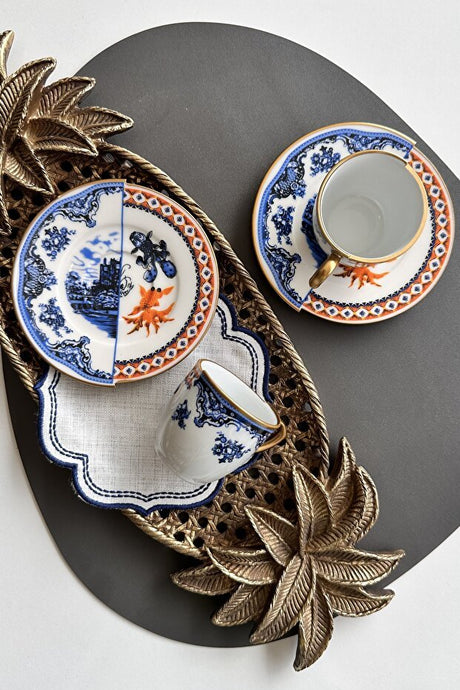 Porselenden Gold Fish Series Premium Porcelain Turkish Coffee Cup Set - 2 Person Dual Pattern - TryAladdin