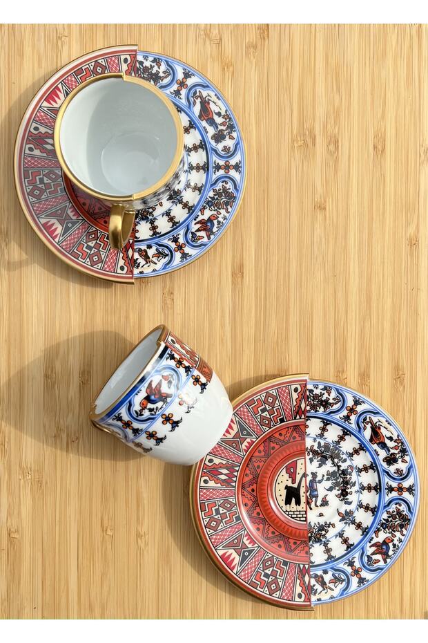 Porselenden Kutahya Nora Series Double Pattern Porcelain Coffee Cup Set - 2 Person - TryAladdin