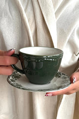 Porselenden Professional Antique Green Floral Porcelain Tea Set - 200ml Capacity, 4 - Piece - TryAladdin