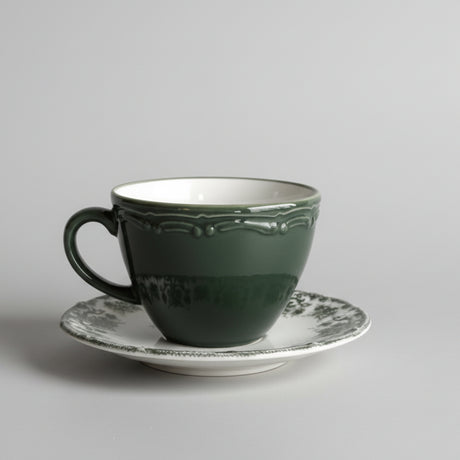 Porselenden Professional Antique Green Floral Porcelain Tea Set - 200ml Capacity, 4 - Piece - TryAladdin
